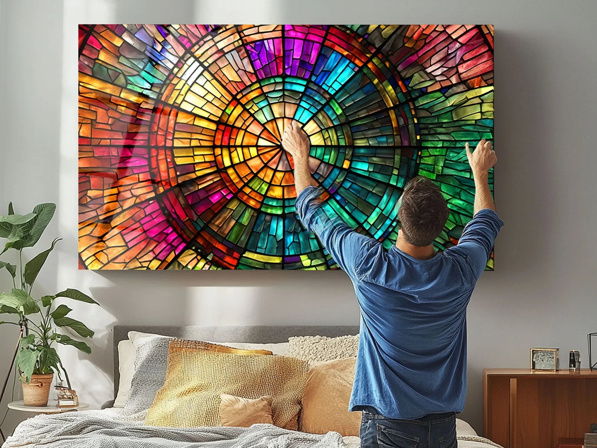 Cozy bedroom with beautiful wall art