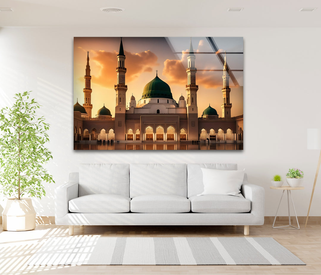 Modern Islamic wall art of Al-Masjid an-Nabawi reflection