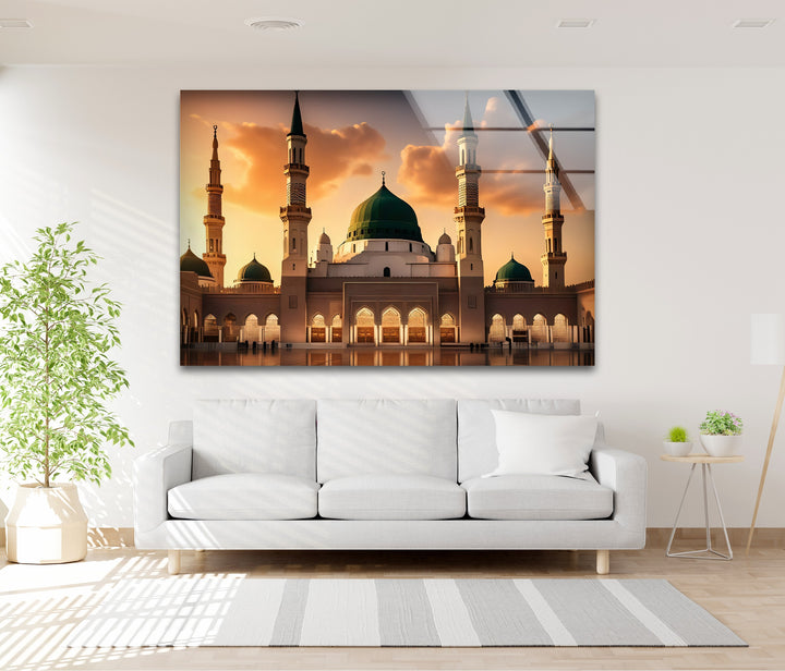 Modern Islamic wall art of Al-Masjid an-Nabawi reflection