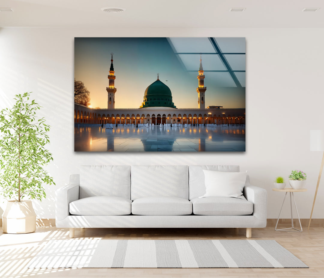 Islamic glass décor featuring Prophet’s Mosque in Medina
