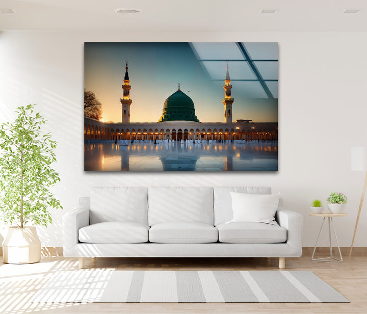 Islamic glass décor featuring Prophet’s Mosque in Medina