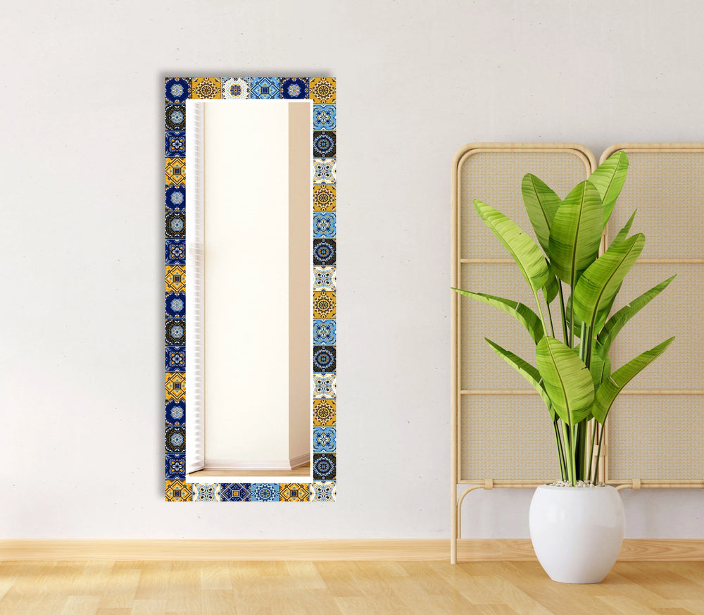 Navy Blue and Yellow Mosaic Wall Mirrors living room mirror
