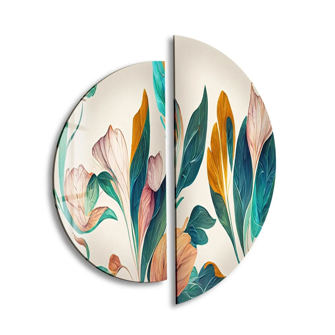 Round 2 Piece White Flower Glass Wall Art glass art painting, glass art for the Wall