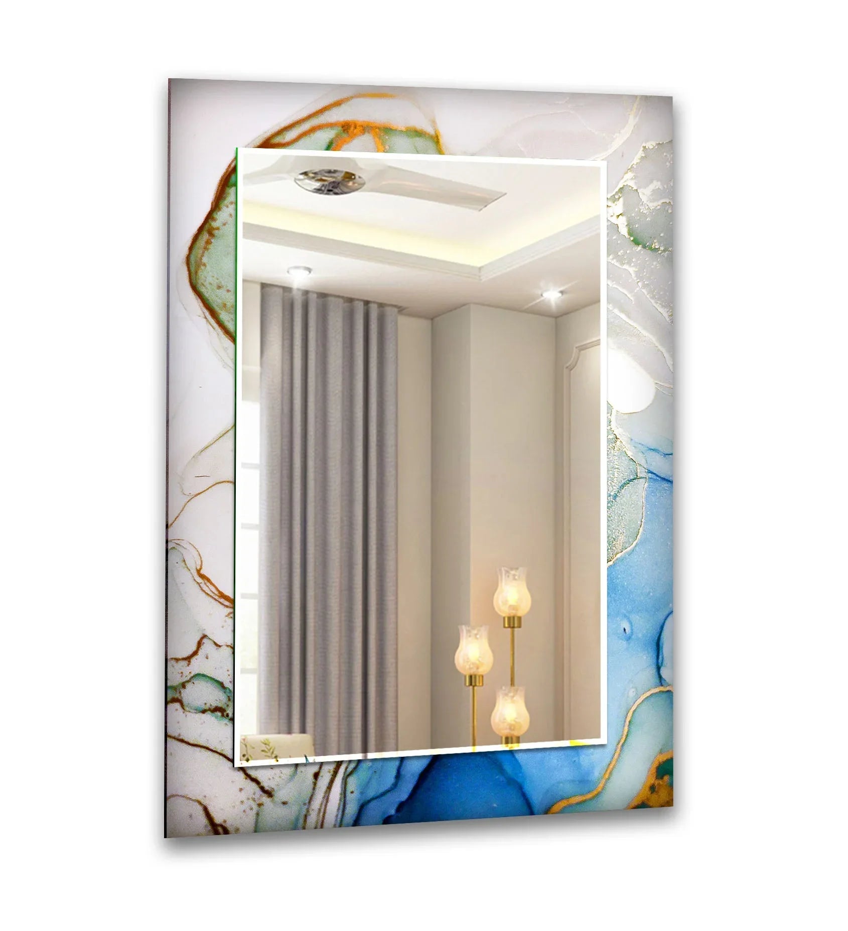 White Blue Epoxy Design Wall Mirror Bathroom Mirror