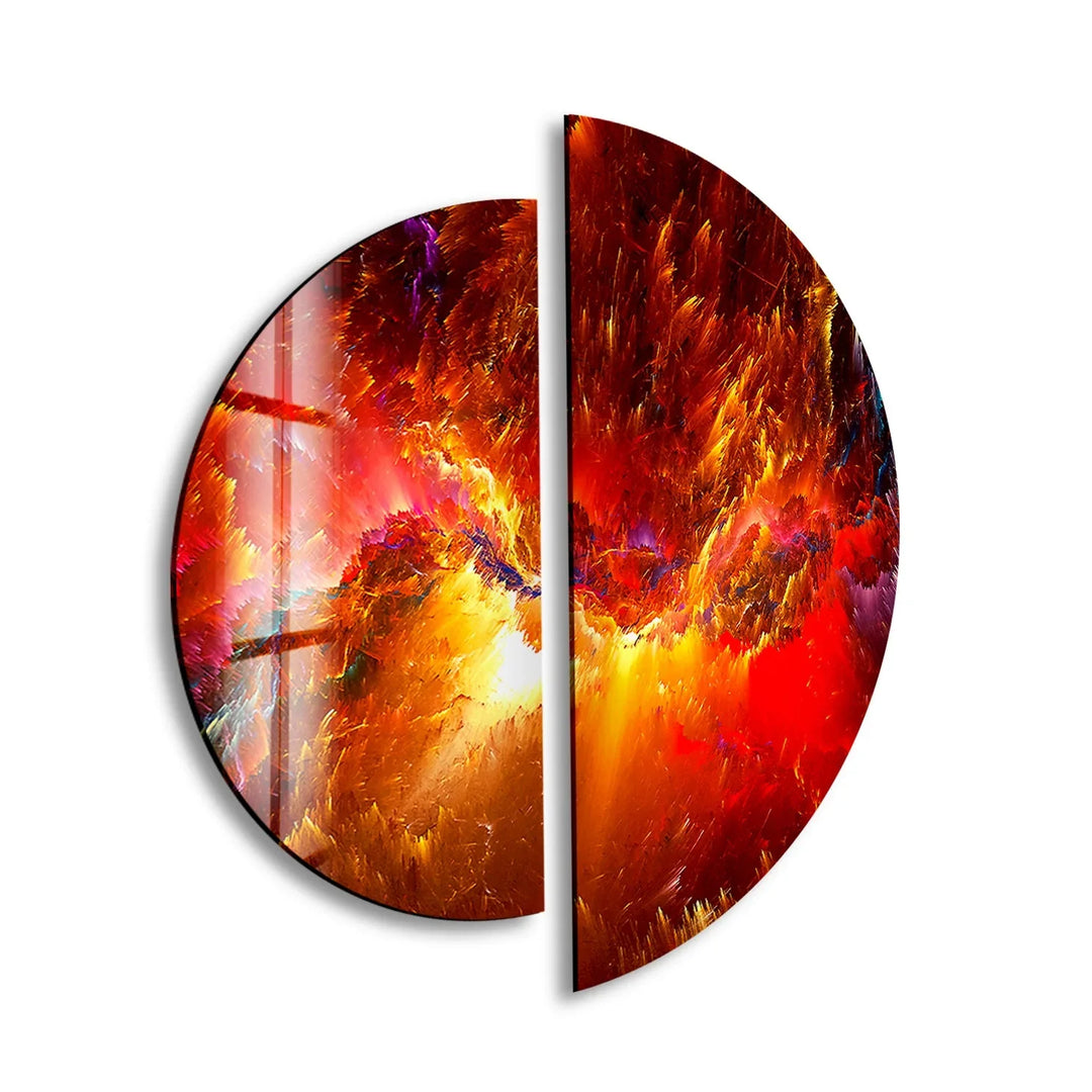 Two Piece Round Red Abstract Glass Wall Art print picture on glass, Tempered Glass Wall Art