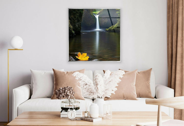 Nature landscape print highlighting the beauty of water, forest, and seasonal elements.