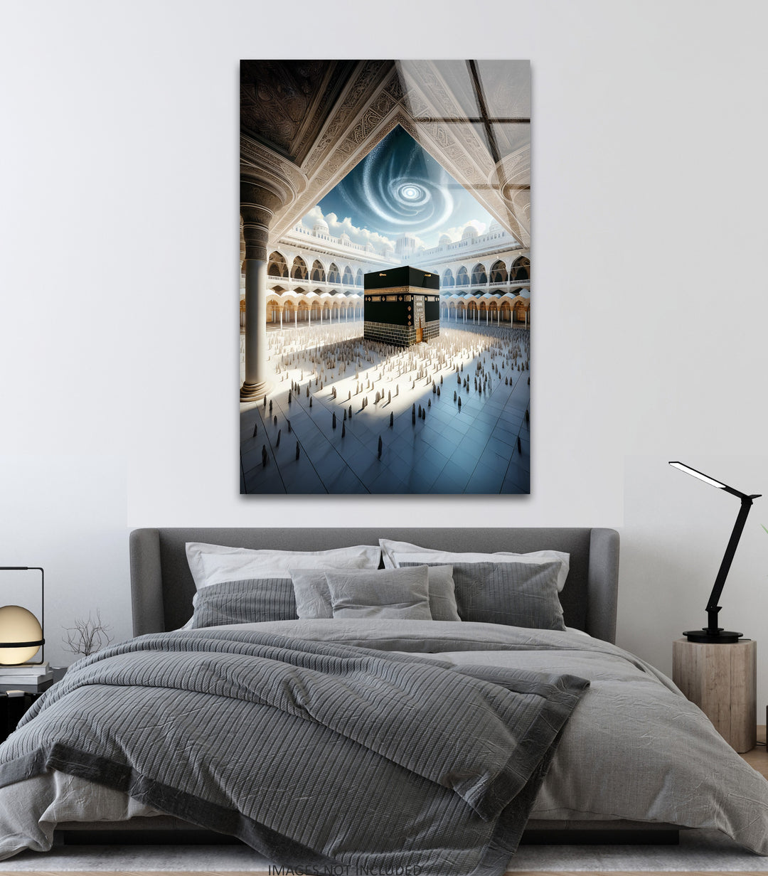 Celestial Harmony – Kaaba Under Divine Light Glass Wall Art