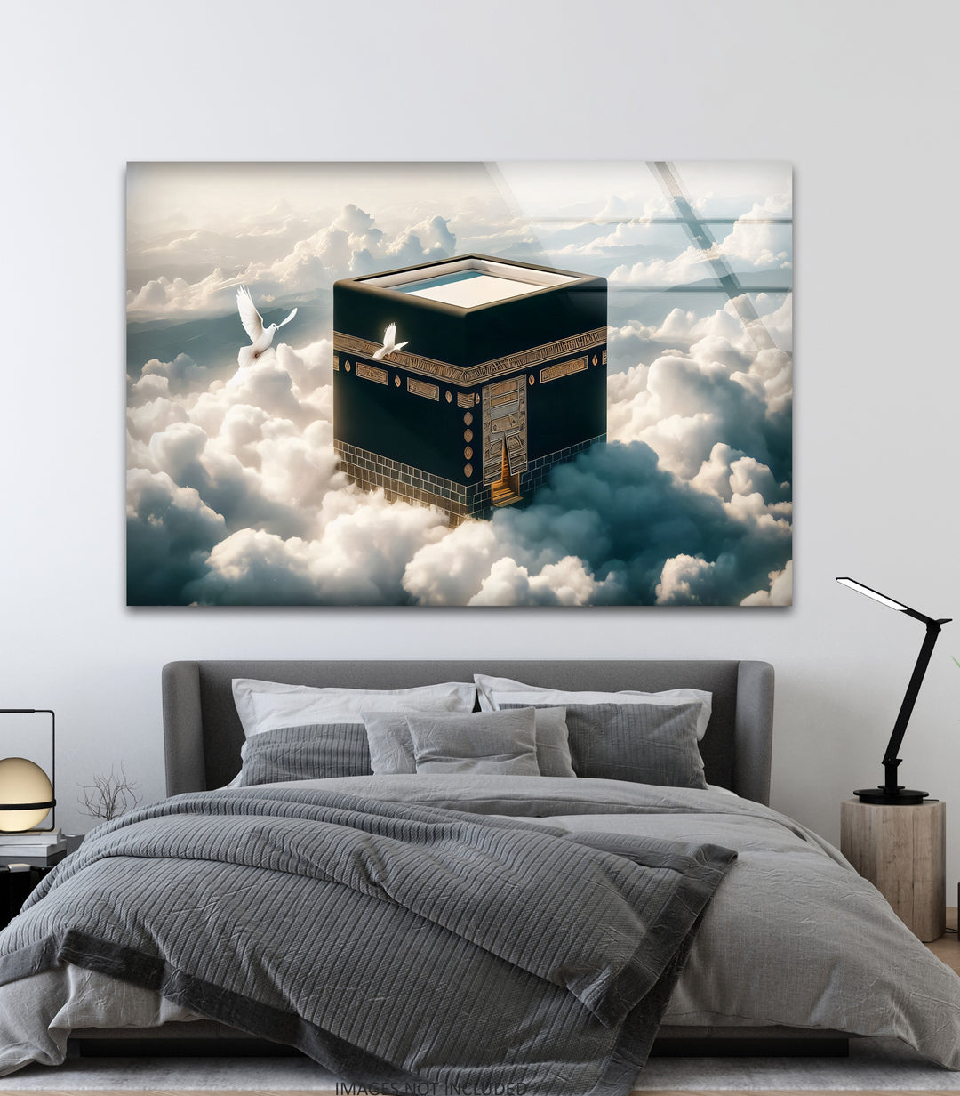 Divine Elevation – Kaaba Among the Clouds Glass Wall Art