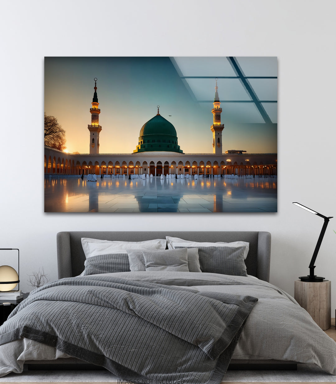 Golden Tranquility – Al-Masjid an-Nabawi Sunset Glass Wall Art