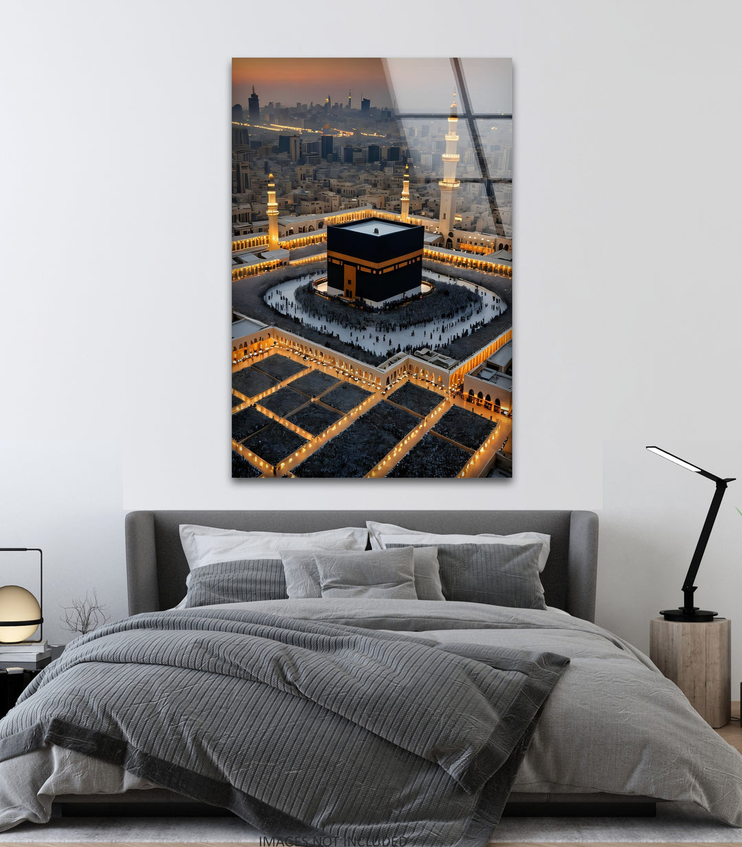 Eternal Glow – Aerial Kaaba at Dusk Glass Wall Art