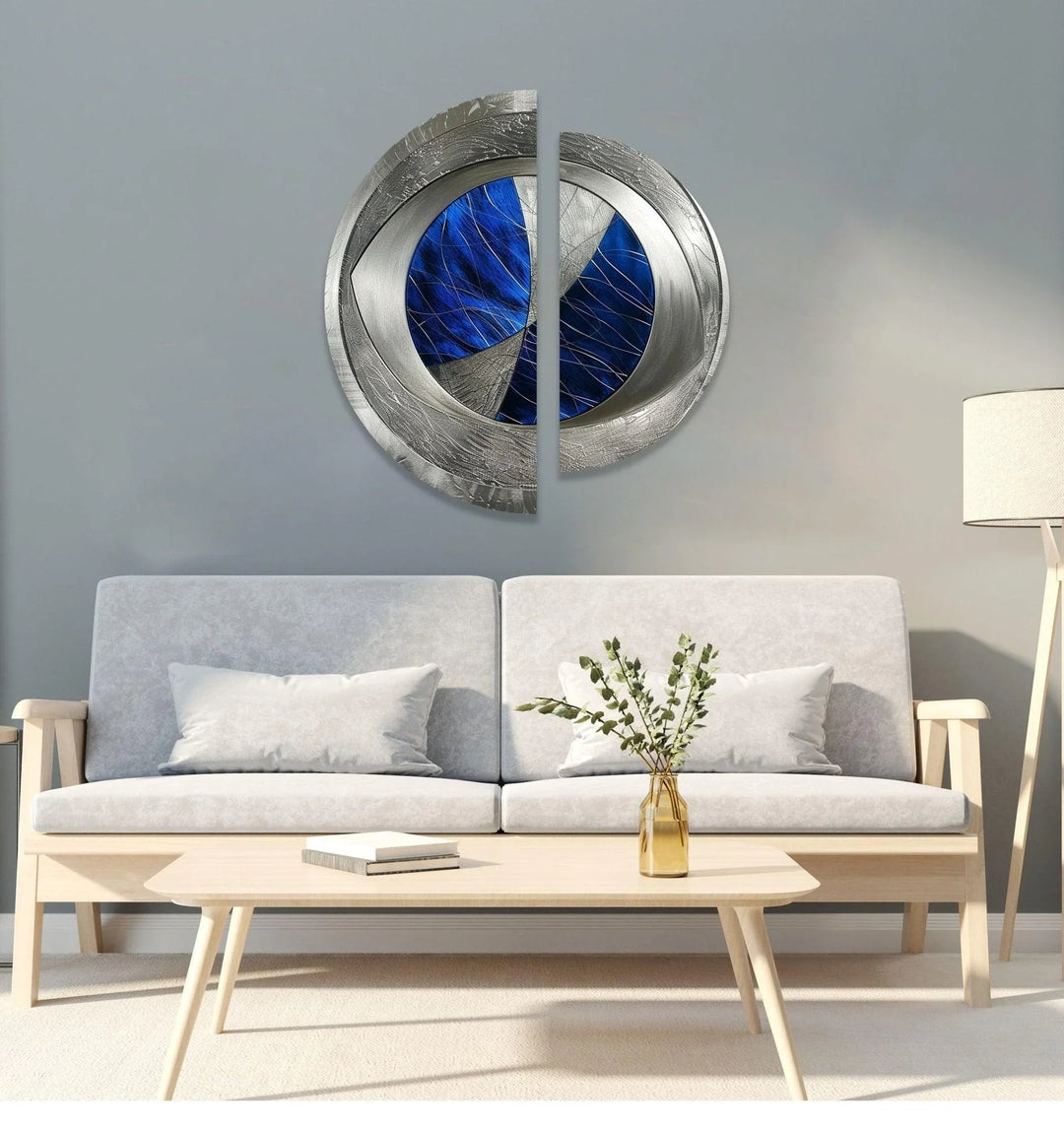 2 Piece Abstract Silver Blue Glass Wall Art glass photo prints, glass picture prints