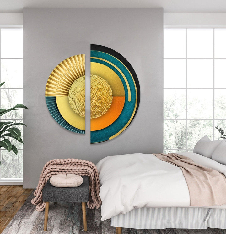 2 Piece Abstract Yellow & Orange Glass Wall Art picture on glass wall art, photos printed on glass