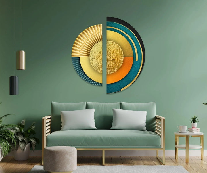 2 Piece Abstract Yellow & Orange Glass Wall Art photo print on glass, prints on glass wall art