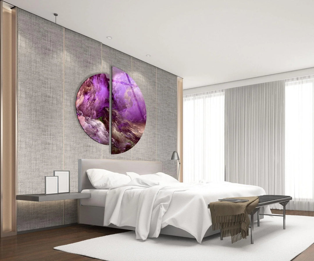 2 Piece Purple Smokey Abstract Glass Wall Art photo print on glass, prints on glass wall art