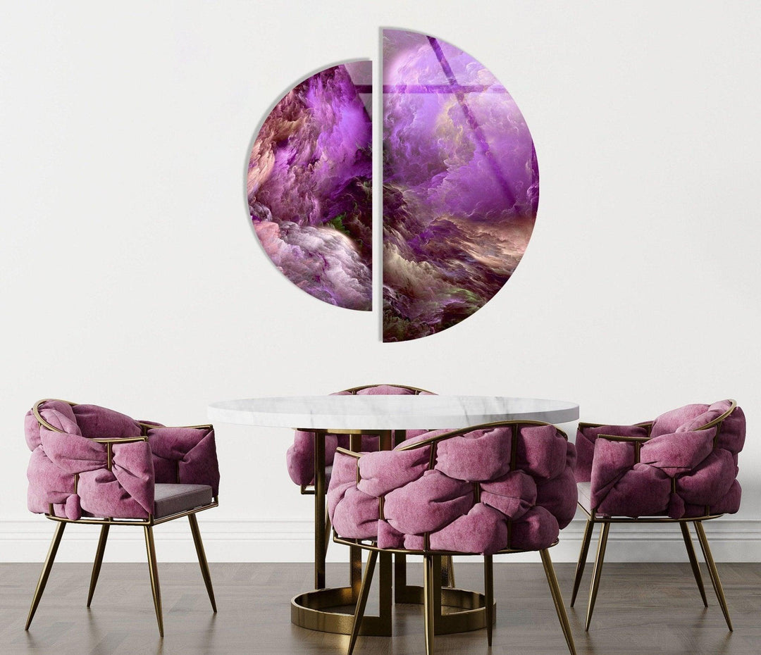 2 Piece Purple Smokey Abstract Glass Wall Art Glass Printing Wall Art, Print photos on glass