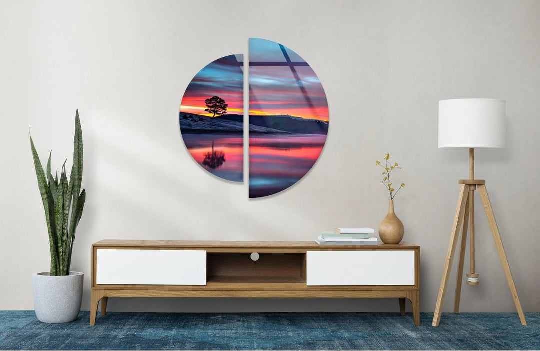 2 Piece Sunset Landscape Glass Wall Art photo print on glass, prints on glass wall art