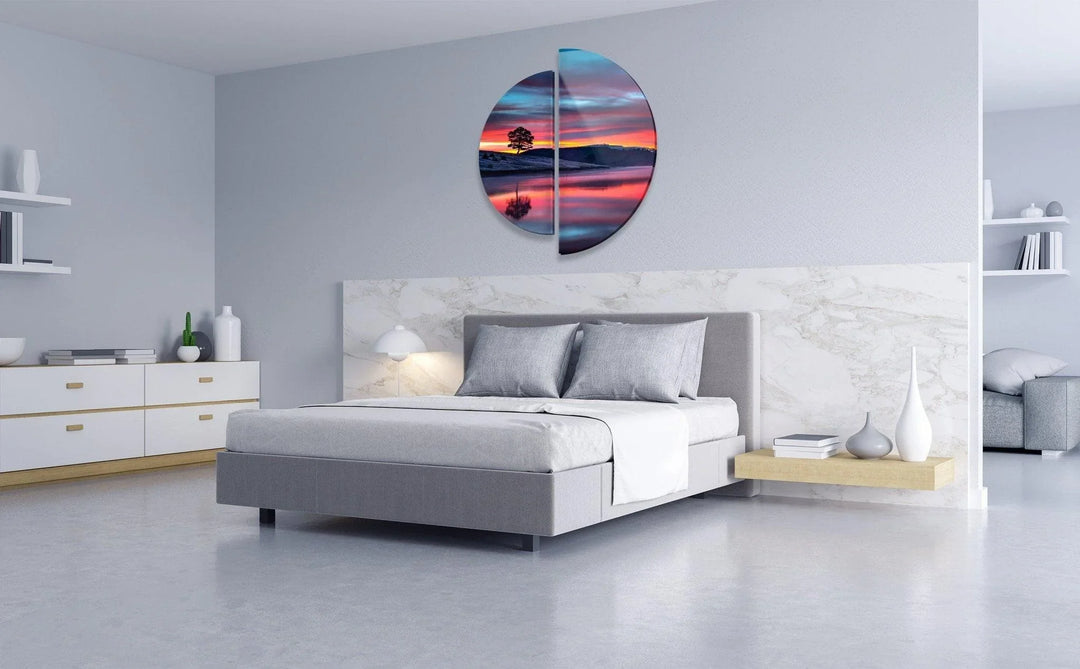 2 Piece Sunset Landscape Glass Wall Art glass image printing, glass prints from photos