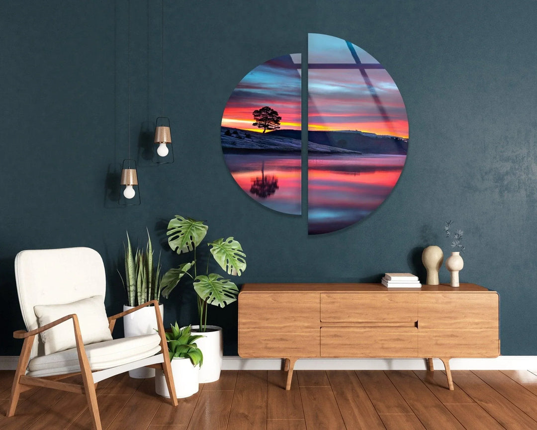 2 Piece Sunset Landscape Glass Wall Art Glass Printing Wall Art, Print photos on glass