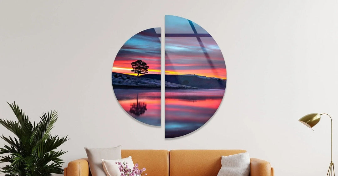 2 Piece Sunset Landscape Glass Wall Art art glass wall art, glass wall art pictures