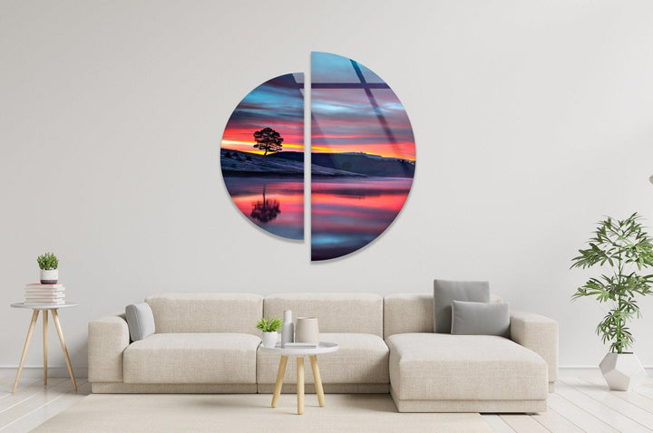 2 Piece Sunset Landscape Glass Wall Art glass pictures for Wall, glass prints wall art