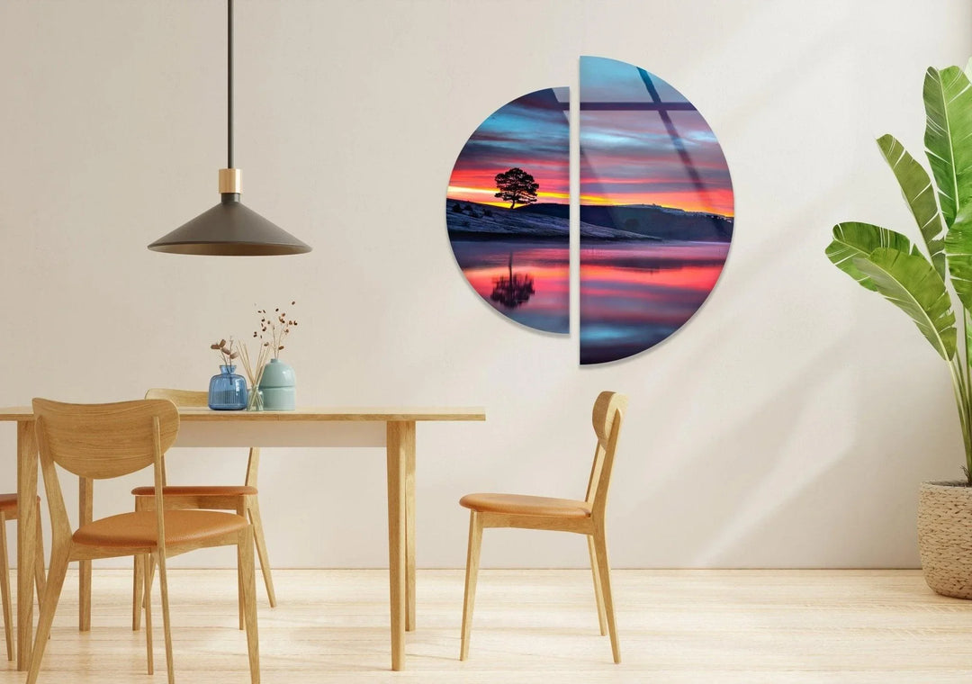 2 Piece Sunset Landscape Glass Wall Art custom glass pictures, glass art prints
