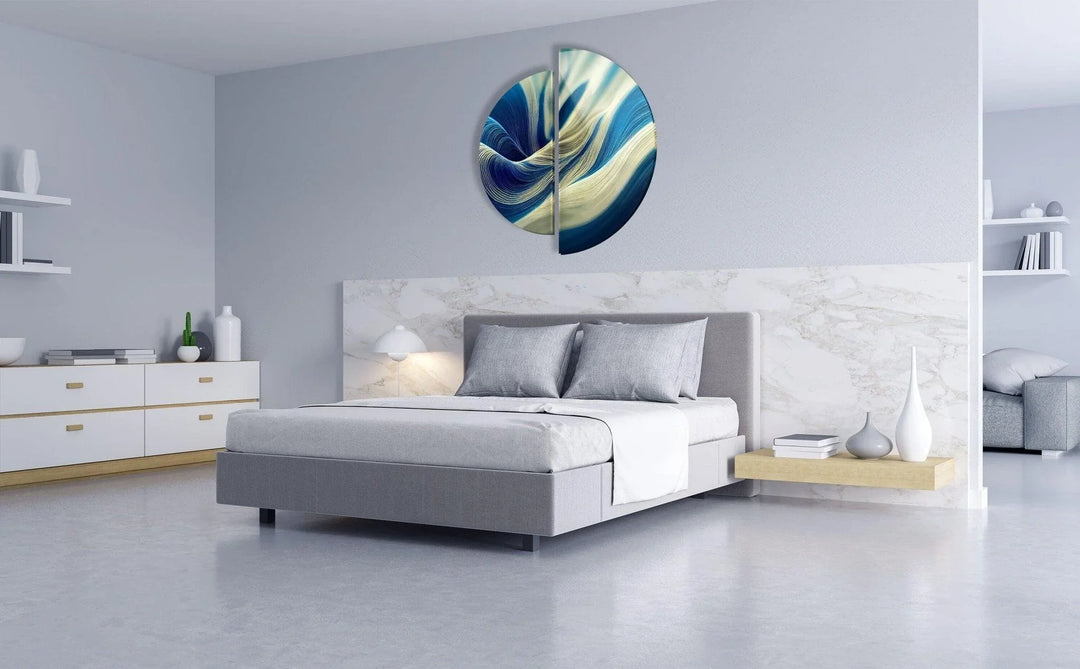 2 Piece White & Blue Abstract Glass Wall Art large glass photo prints, glass wall photos