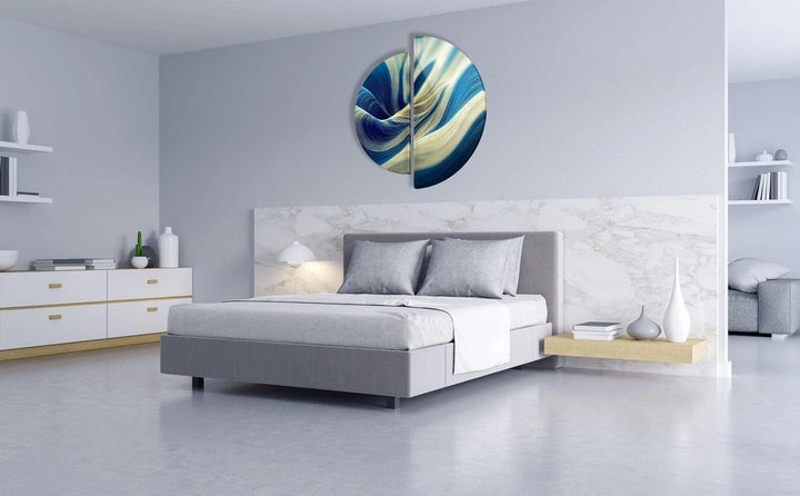 2 Piece White & Blue Abstract Glass Wall Art large glass photo prints, glass wall photos