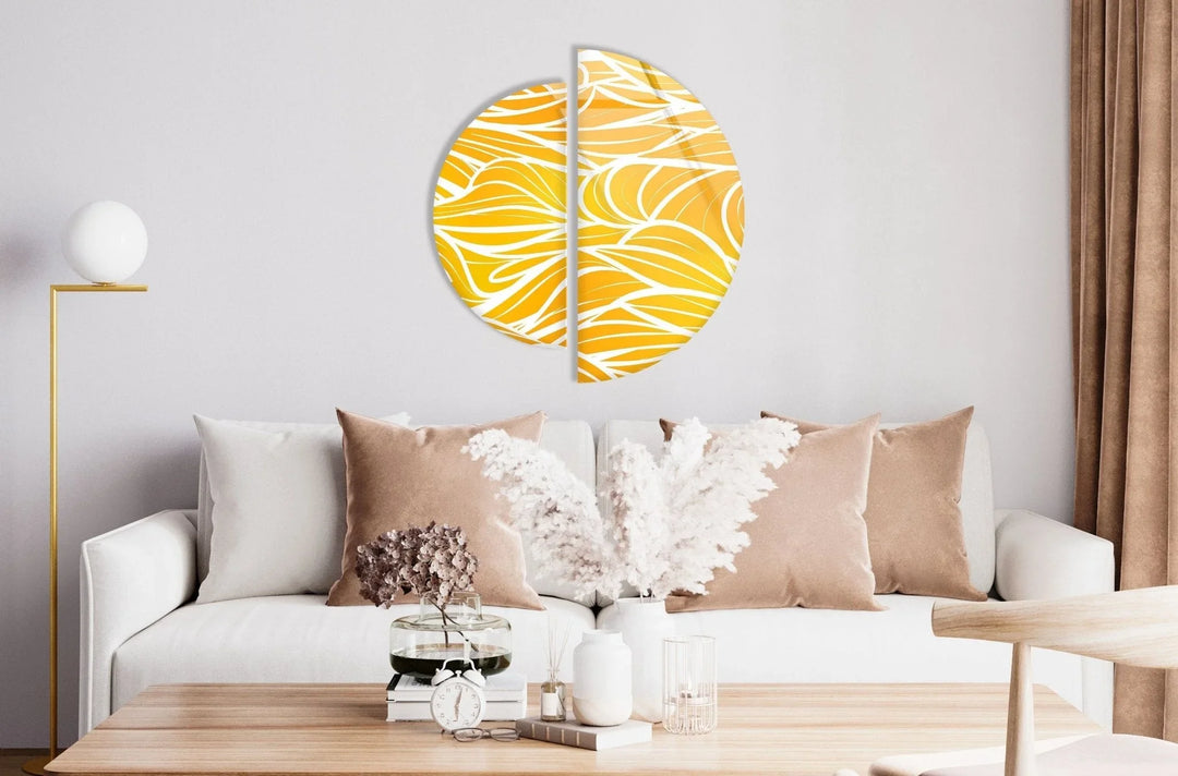 2 Piece Yellow & White Glass Wall Art glass photo prints, glass picture prints