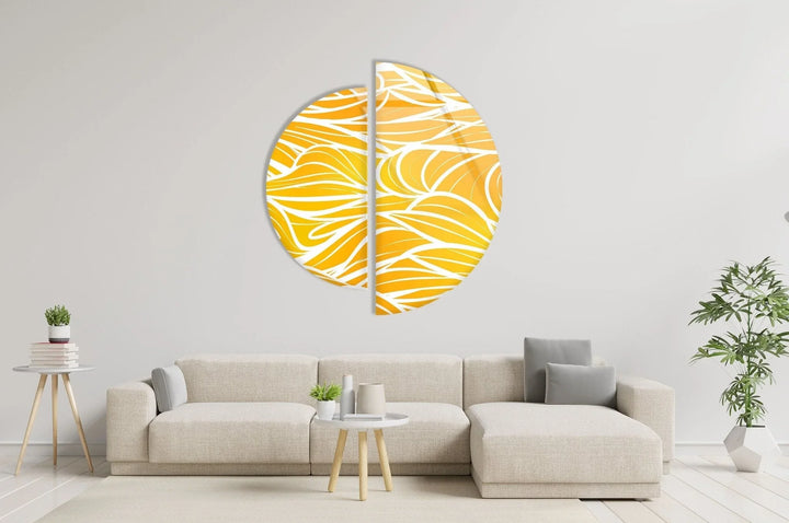2 Piece Yellow & White Glass Wall Art glass pictures for Wall, glass prints wall art