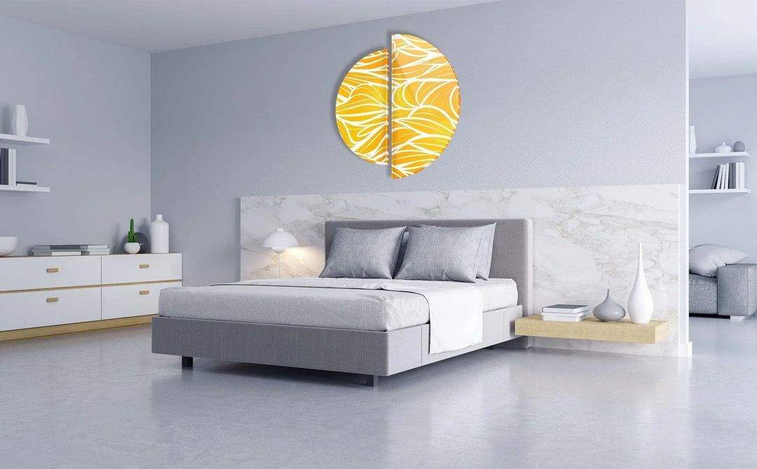 2 Piece Yellow & White Glass Wall Art custom glass pictures, glass art prints