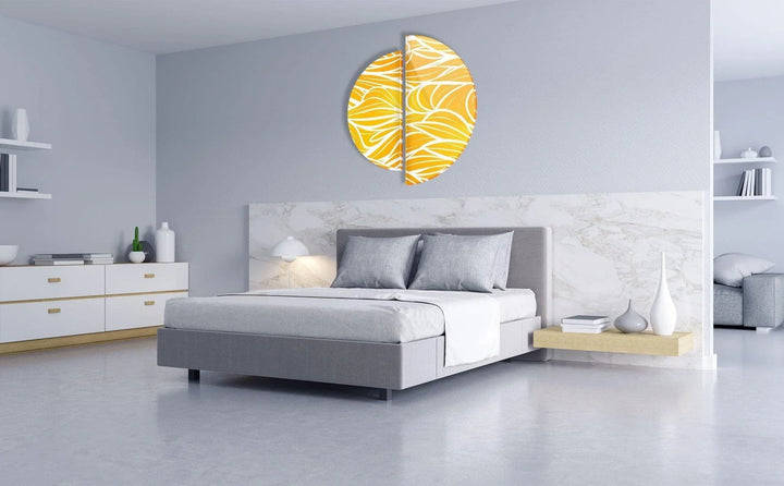 2 Piece Yellow & White Glass Wall Art custom glass pictures, glass art prints