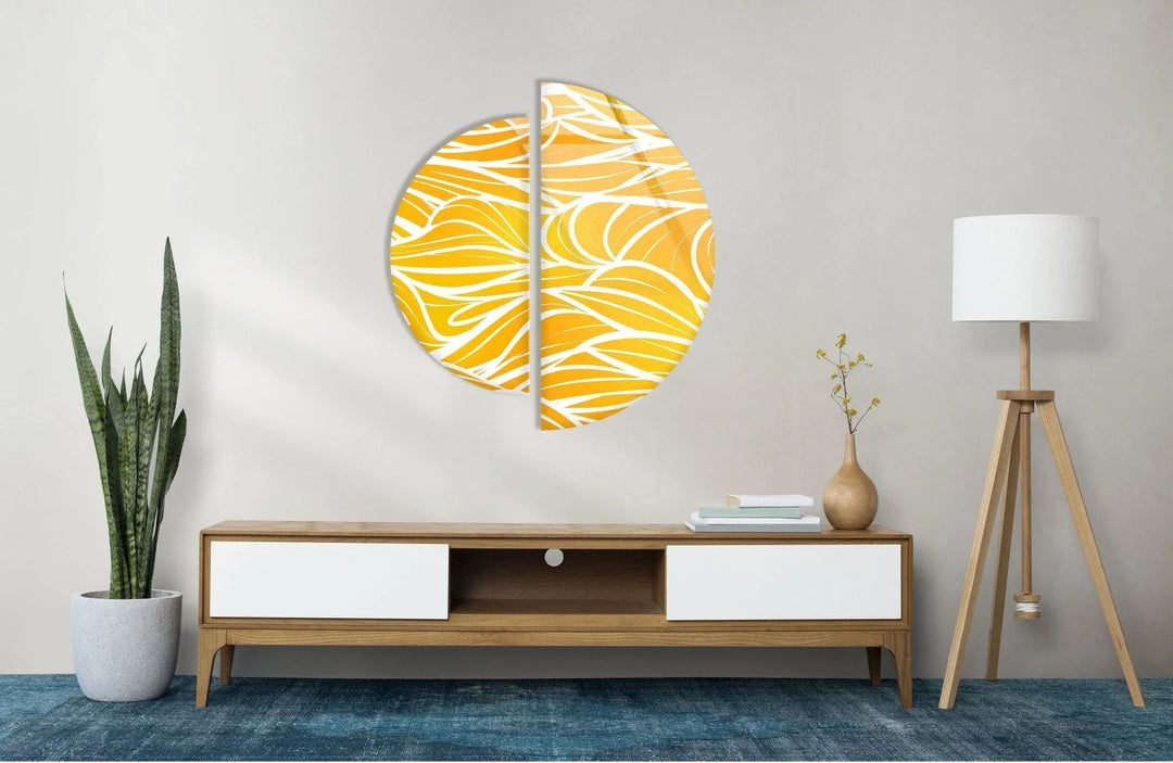 2 Piece Yellow & White Glass Wall Art glass image printing, glass prints from photos