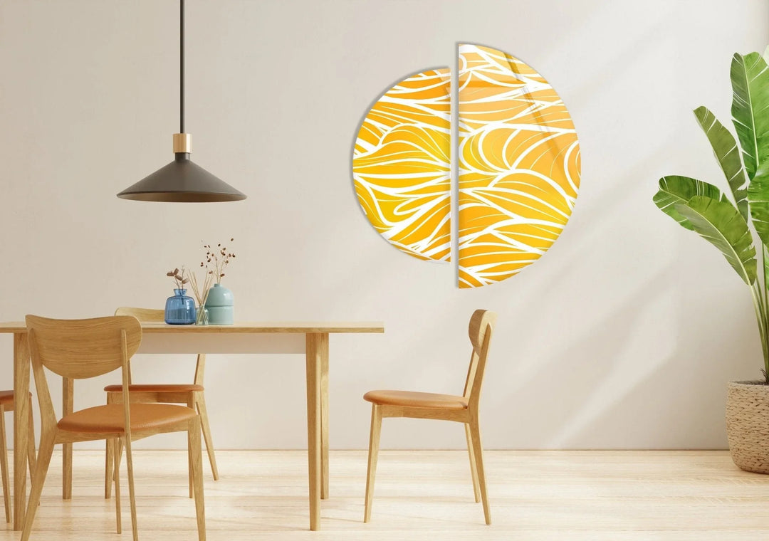 2 Piece Yellow & White Glass Wall Art Glass Printing Wall Art, Print photos on glass