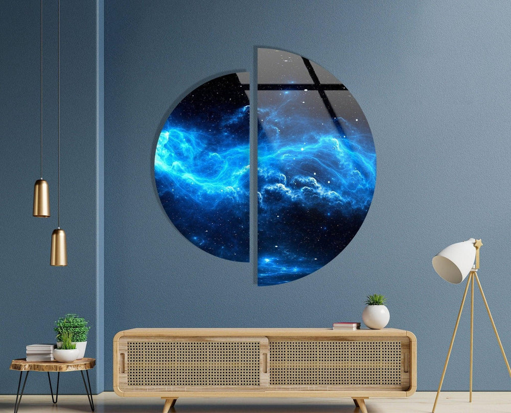 2 Pieces Half Circle Nebula Star and Space Glass Wall Art glass photo prints, glass picture prints
