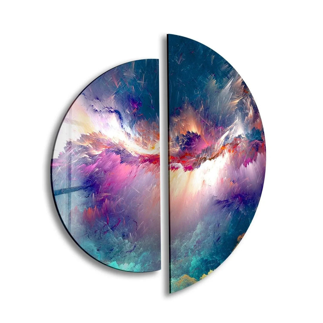 2 Pieces Round Abstract Alcohol ink Glass Wall Art glass art painting, glass art for the Wall
