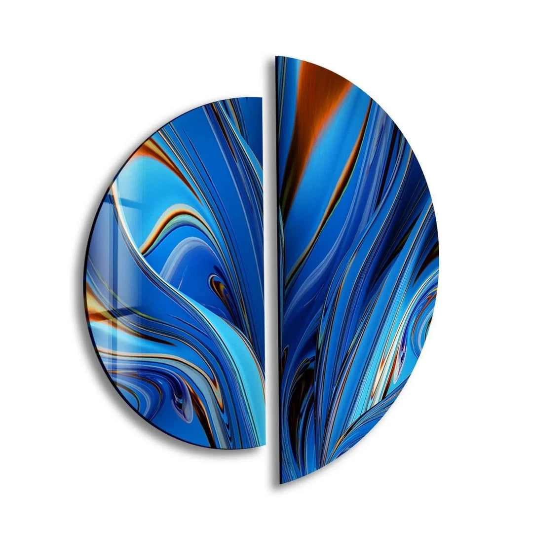 2 Pieces Round Blue Fractal Wall Art Glass Wall Art Glass Printing Wall Art, Print photos on glass