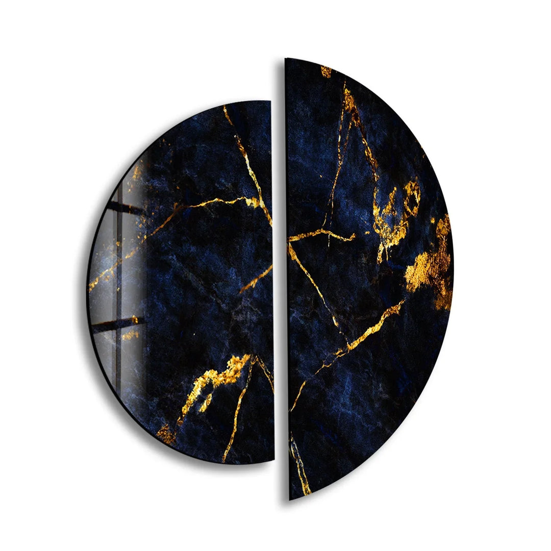Round 2 Piece Dark & Gold Glass Wall Art print picture on glass, Tempered Glass Wall Art