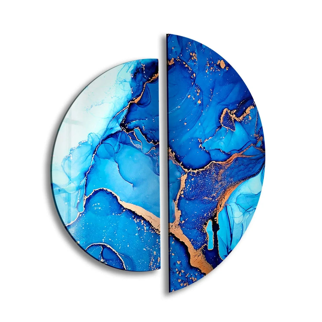 Circular Gold Details Blue Marble Glass Wall Art art glass wall art, glass wall art pictures