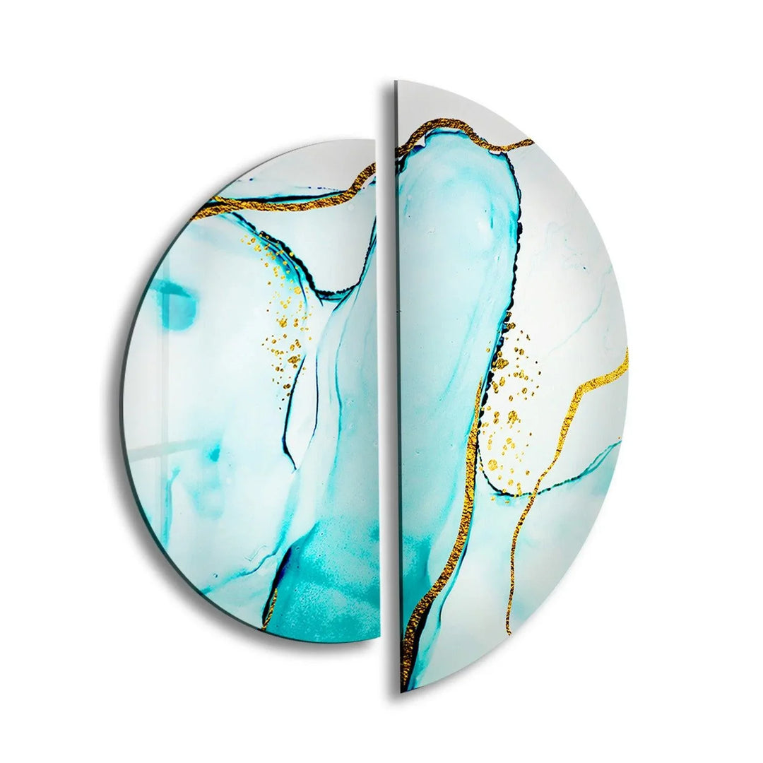 Set of 2 Pieces Blue and Gold Abstract Glass Wall Art stained glass wall art, stained glass wall decor