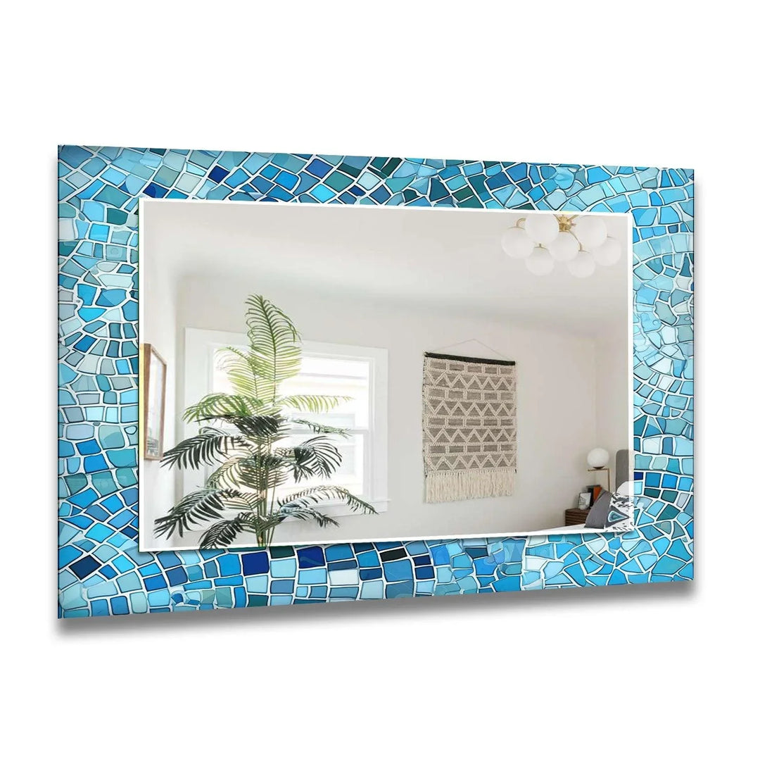 Blue Mosaic Stones Wall Mirror Square Mirror
