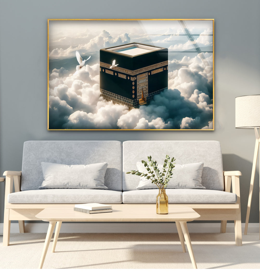 Divine Elevation – Kaaba Among the Clouds Glass Wall Art