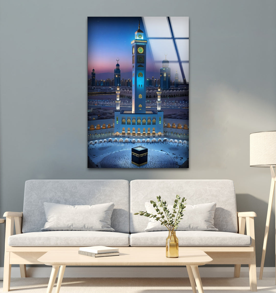 Celestial Serenity – Mecca Tower & Kaaba Islamic Glass Wall Art