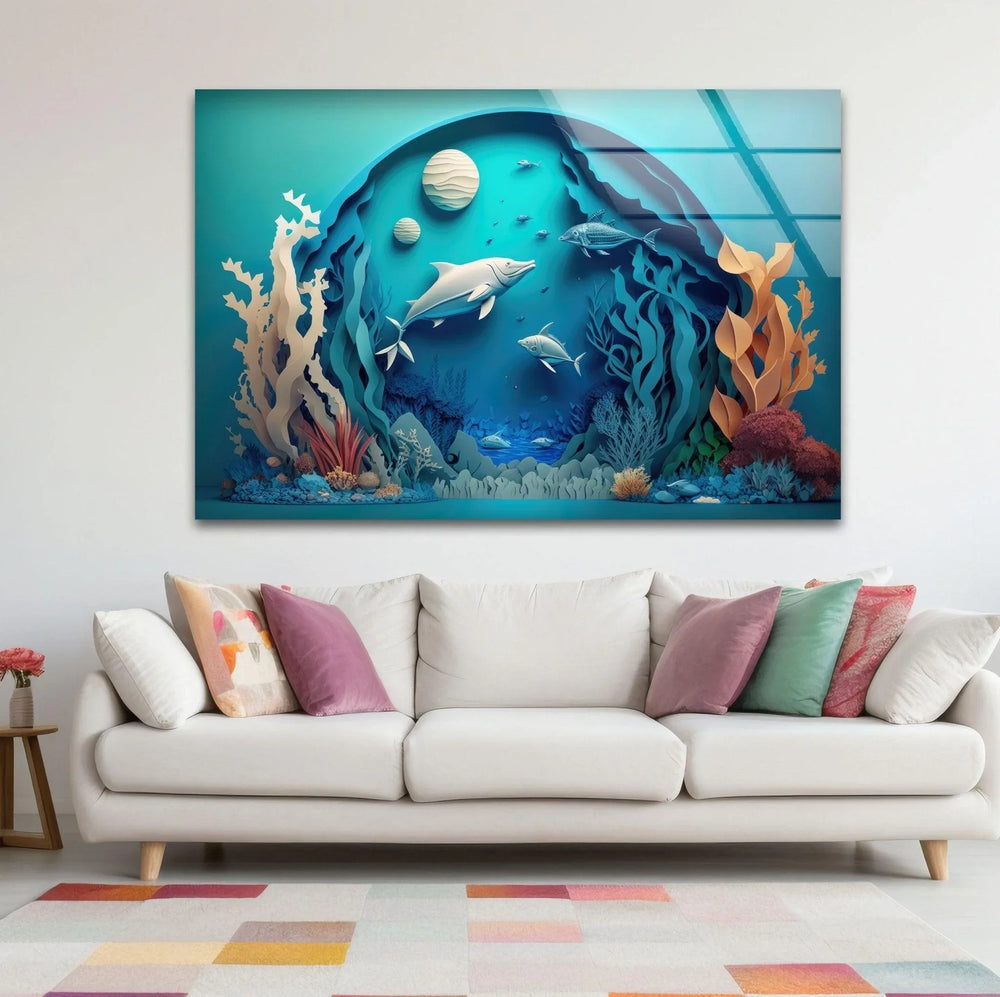 3D Fishes Paint Glass Wall Art glass wall decor, glass wall art decor
