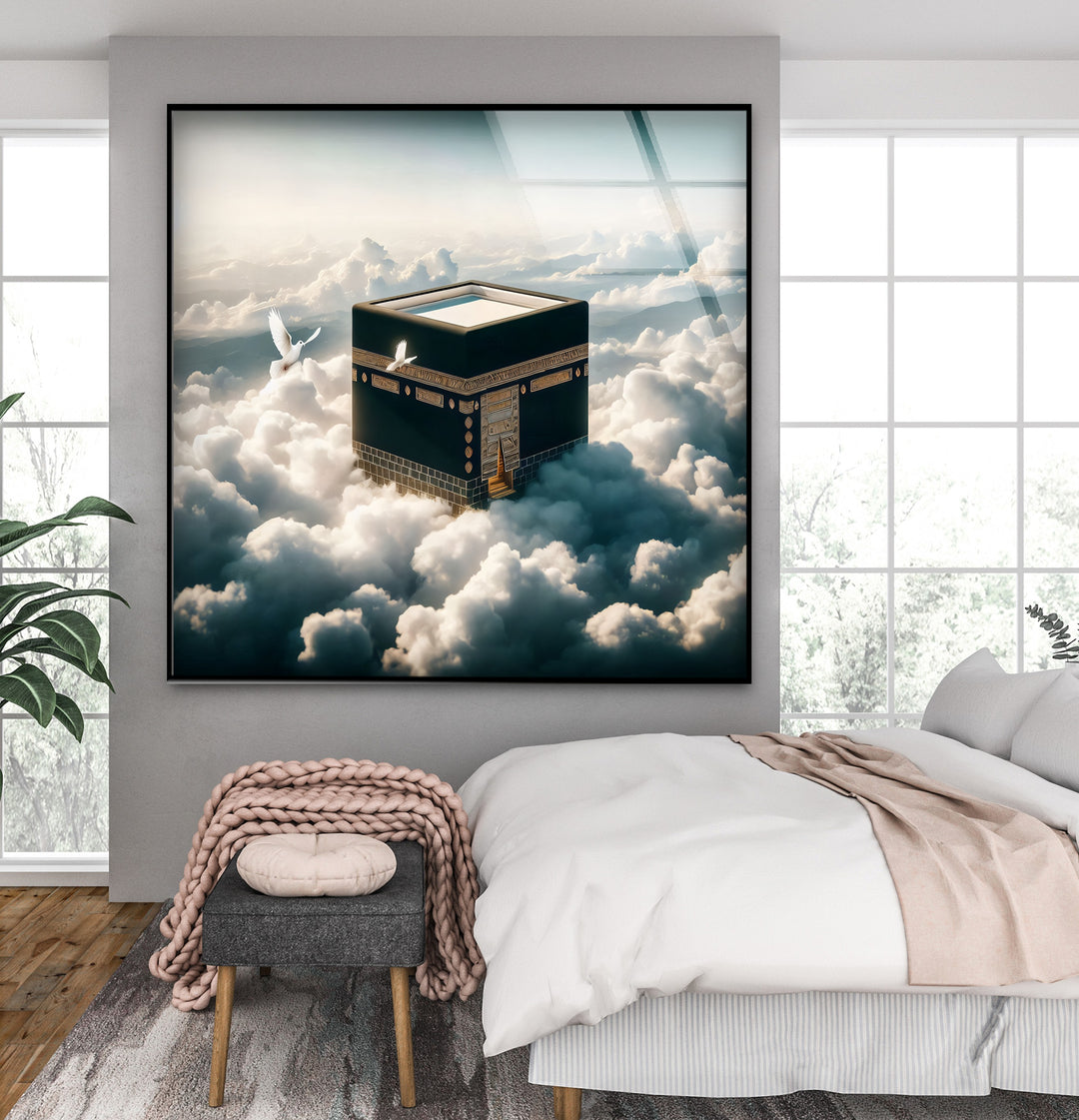 Divine Elevation – Kaaba Among the Clouds Glass Wall Art