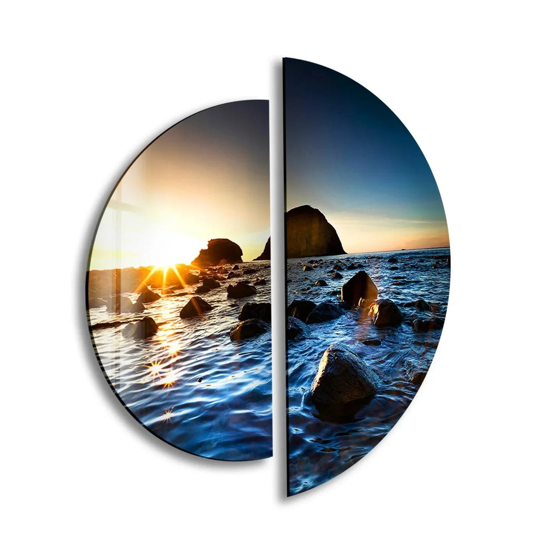 Round 2 Piece Sea Landscape Glass Wall Art stained glass wall art, stained glass wall decor