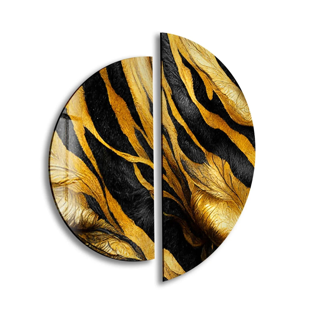 Round 2 Piece Black & Gold Glass Wall Art glass art painting, glass art for the Wall