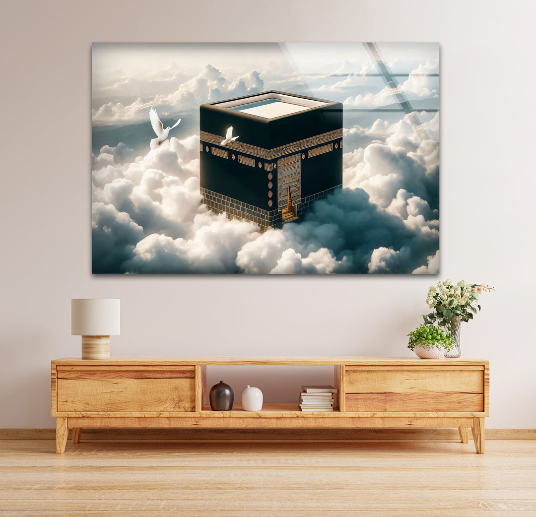 Divine Elevation – Kaaba Among the Clouds Glass Wall Art
