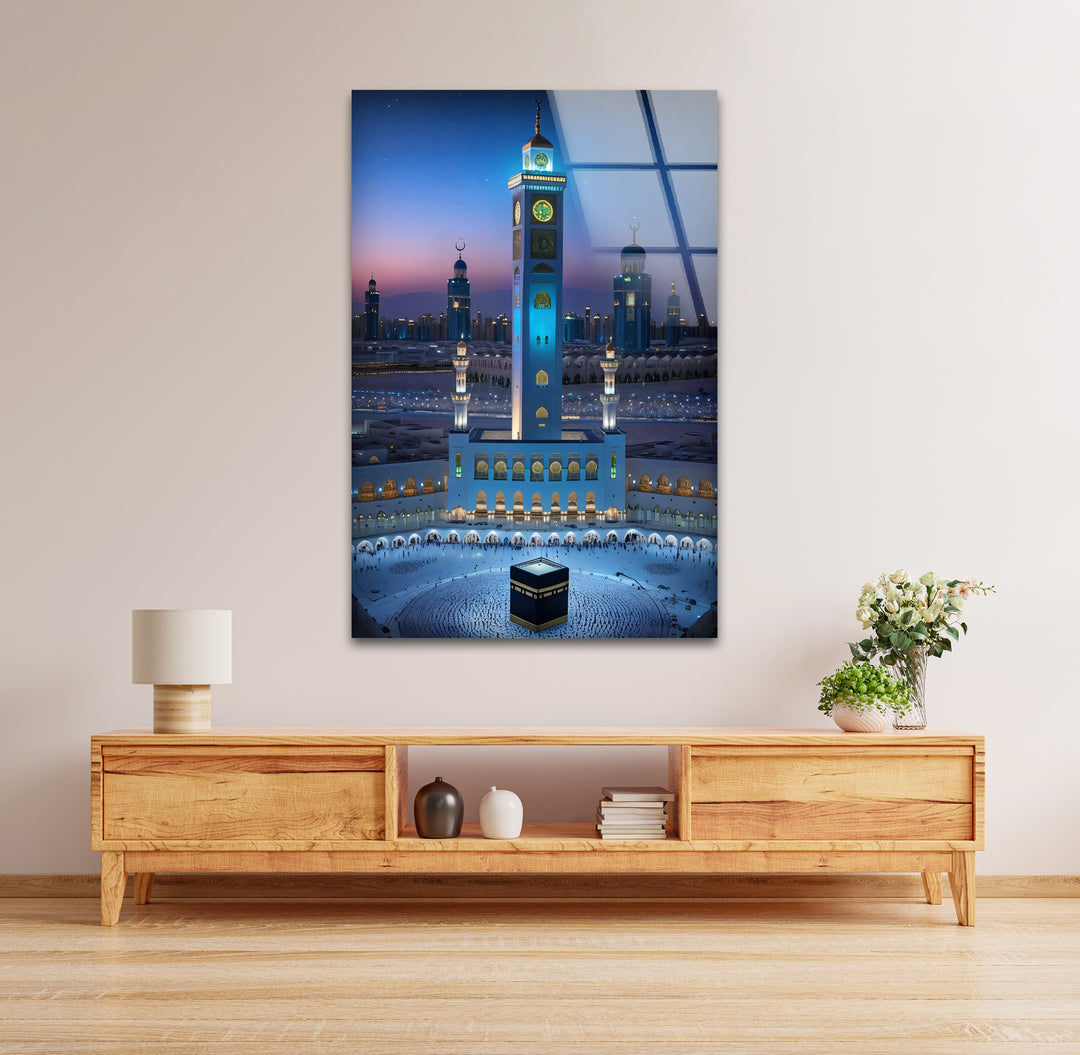 Celestial Serenity – Mecca Tower & Kaaba Islamic Glass Wall Art