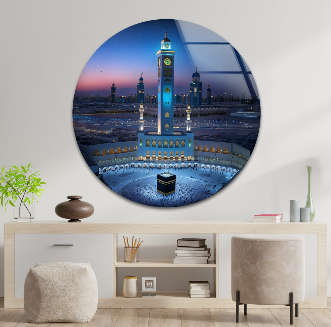 Modern Islamic glass wall décor with twilight blue design