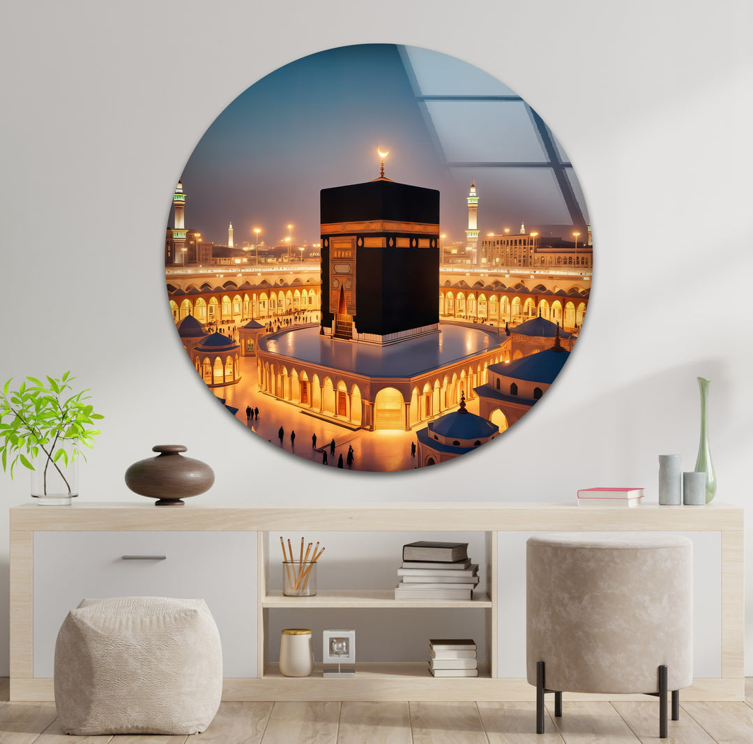 Modern Islamic Kaaba artwork in glossy glass finish